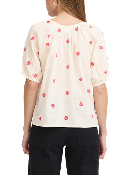 ICHI Vinna Embroidered Cotton Tie Neck Blouse, White - view 2, White