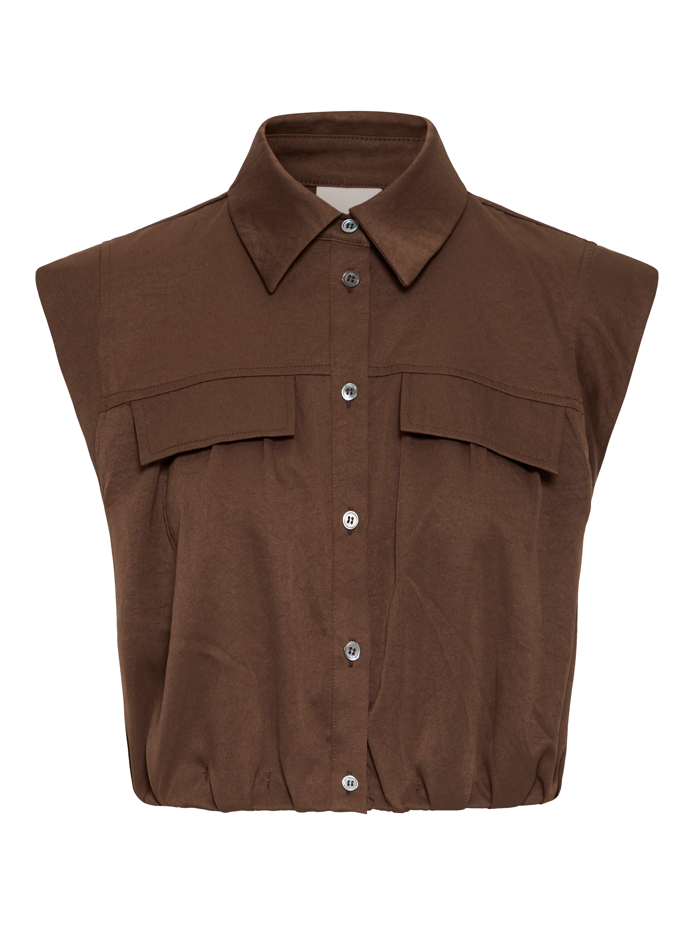 Product image 1 of 3, which shows ICHI Stella Cropped Sleeveless Shirt, Chestnut, 12