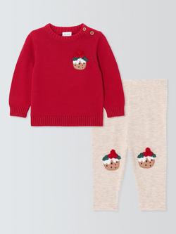 John Lewis Baby Christmas Pudding Jumper & Leggings Set, Red, Red