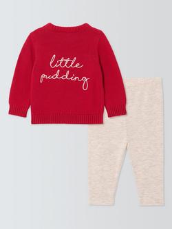 John Lewis Baby Christmas Pudding Jumper & Leggings Set, Red - view 2, Red