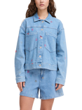 ICHI Jaella Embroidered Denim Jacket, Light Blue Washed