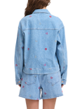 ICHI Jaella Embroidered Denim Jacket, Light Blue Washed