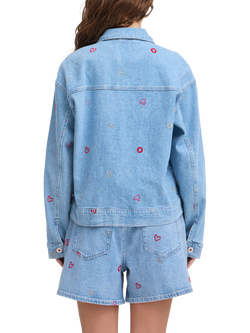 ICHI Jaella Embroidered Denim Jacket, Light Blue Washed - view 2, Light Blue Washed