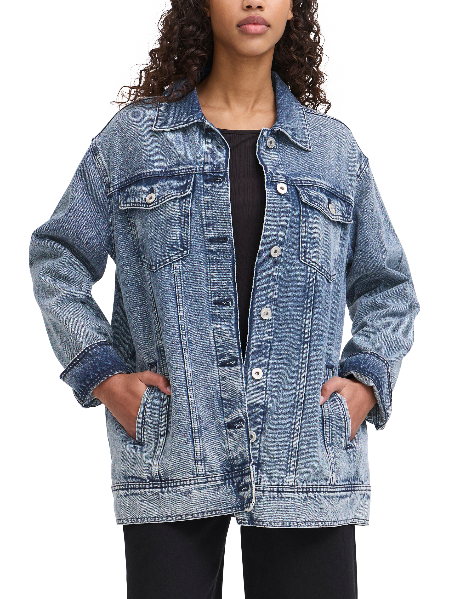 Product image 1 of 7, which shows ICHI Naomy Denim Jacket, Blue, 8