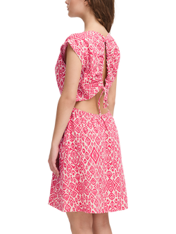 ICHI Linno Linen Blend Diamond Ikat Mini Dress, Geranium/Multi - view 2, Geranium/Multi