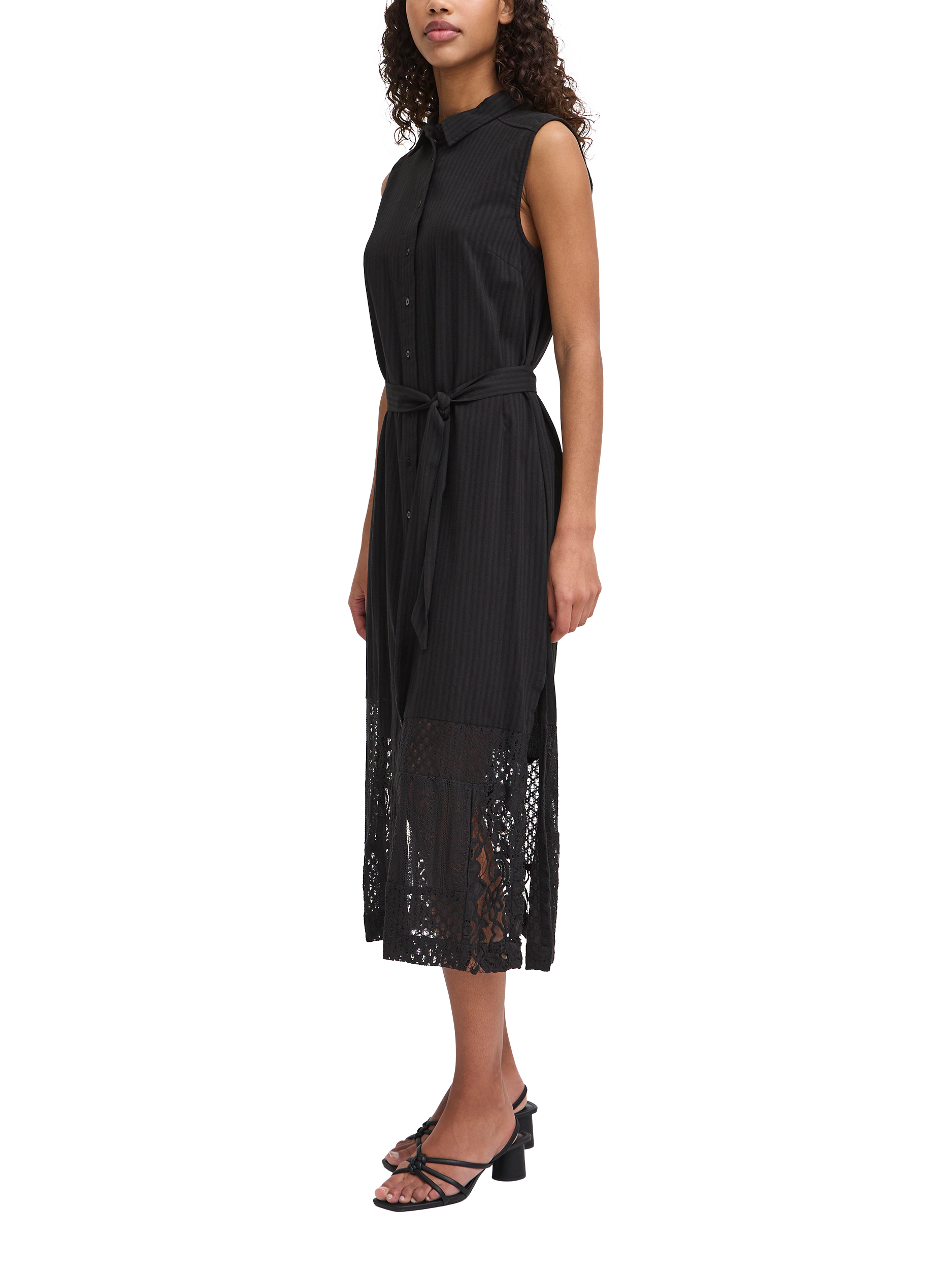 Product image 1 of 7, which shows ICHI Marila Stripe Sleeveless Midi Shirt Dress, Black, 8