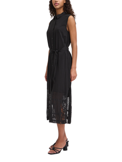 ICHI Marila Stripe Sleeveless Midi Shirt Dress, Black, Black