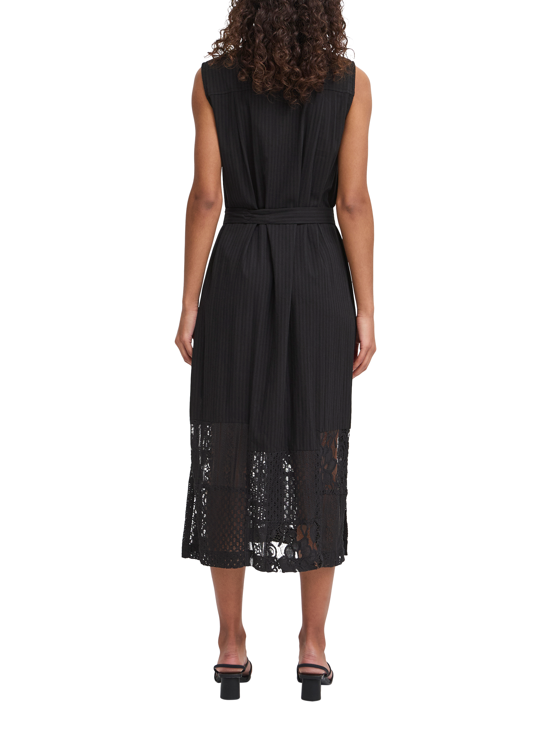 Product image 2 of 7, which shows ICHI Marila Stripe Sleeveless Midi Shirt Dress, Black, 8