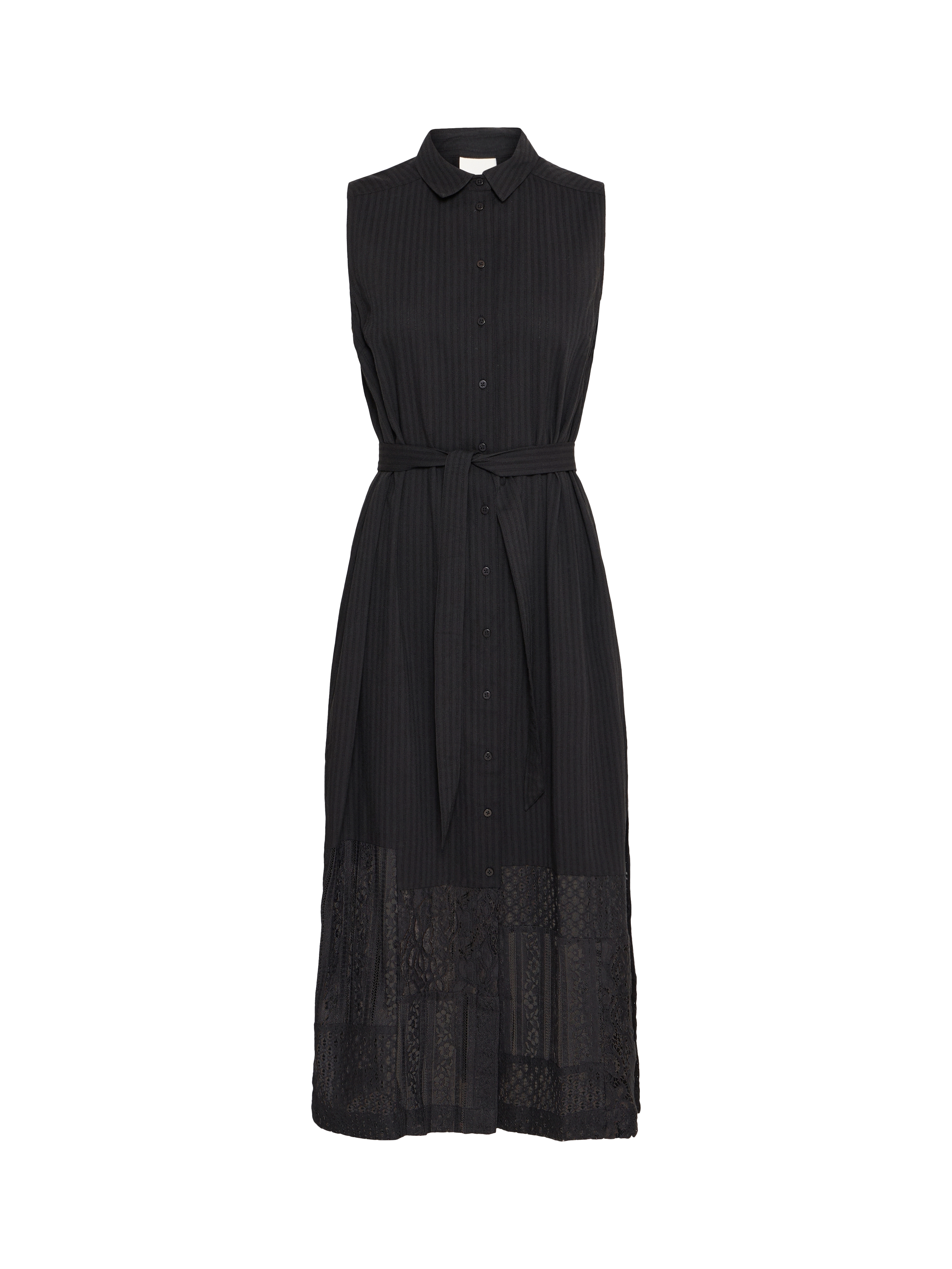 Product image 5 of 7, which shows ICHI Marila Stripe Sleeveless Midi Shirt Dress, Black, 8