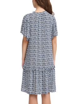 ICHI Marrakech Ikat Tile Print Smock Knee Length Dress, Total Eclipse/Multi - view 2, Total Eclipse/Multi