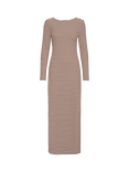 ICHI Carla Stripe Fitted Maxi Dress, Chocolate Brown/Cream