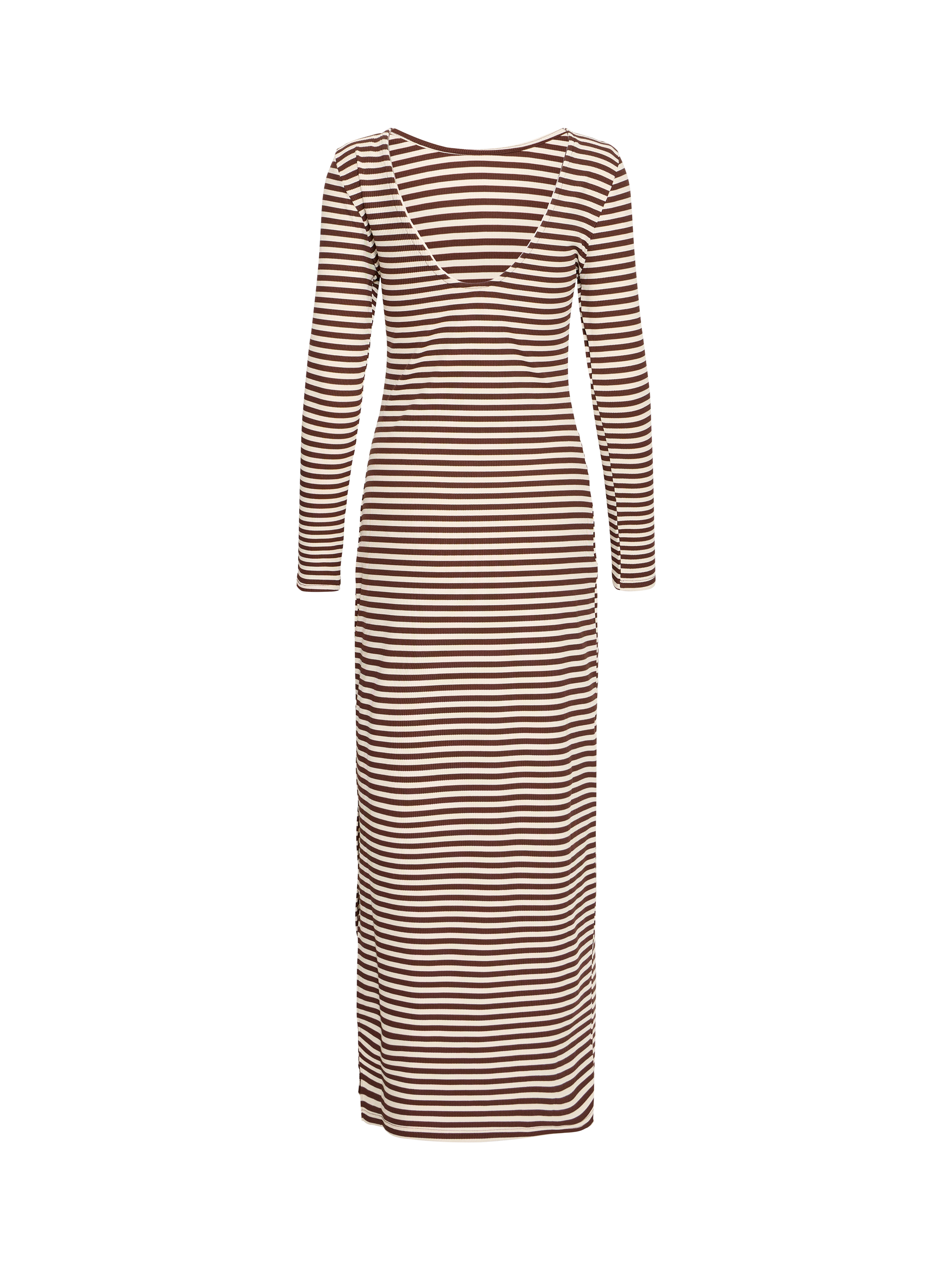 Product image 2 of 3, which shows ICHI Carla Stripe Fitted Maxi Dress, Chocolate Brown/Cream, XS
