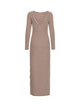 ICHI Carla Stripe Fitted Maxi Dress, Chocolate Brown/Cream