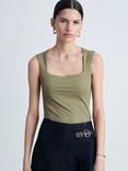 Mango Rayo Square Neck Top, Khaki