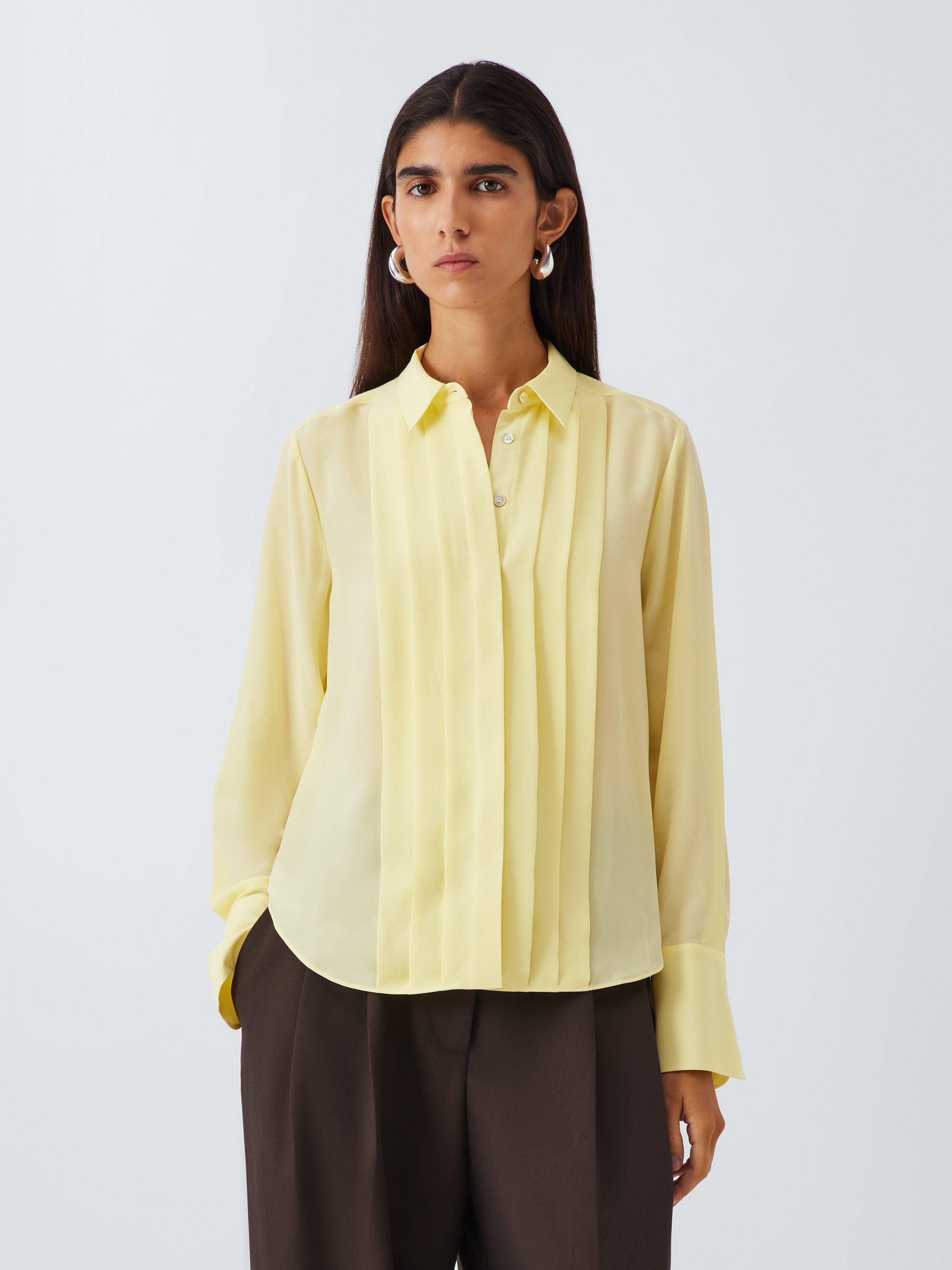Product image 1 of 6, which shows John Lewis Pleated Silk Blouse, Light Yellow, 8