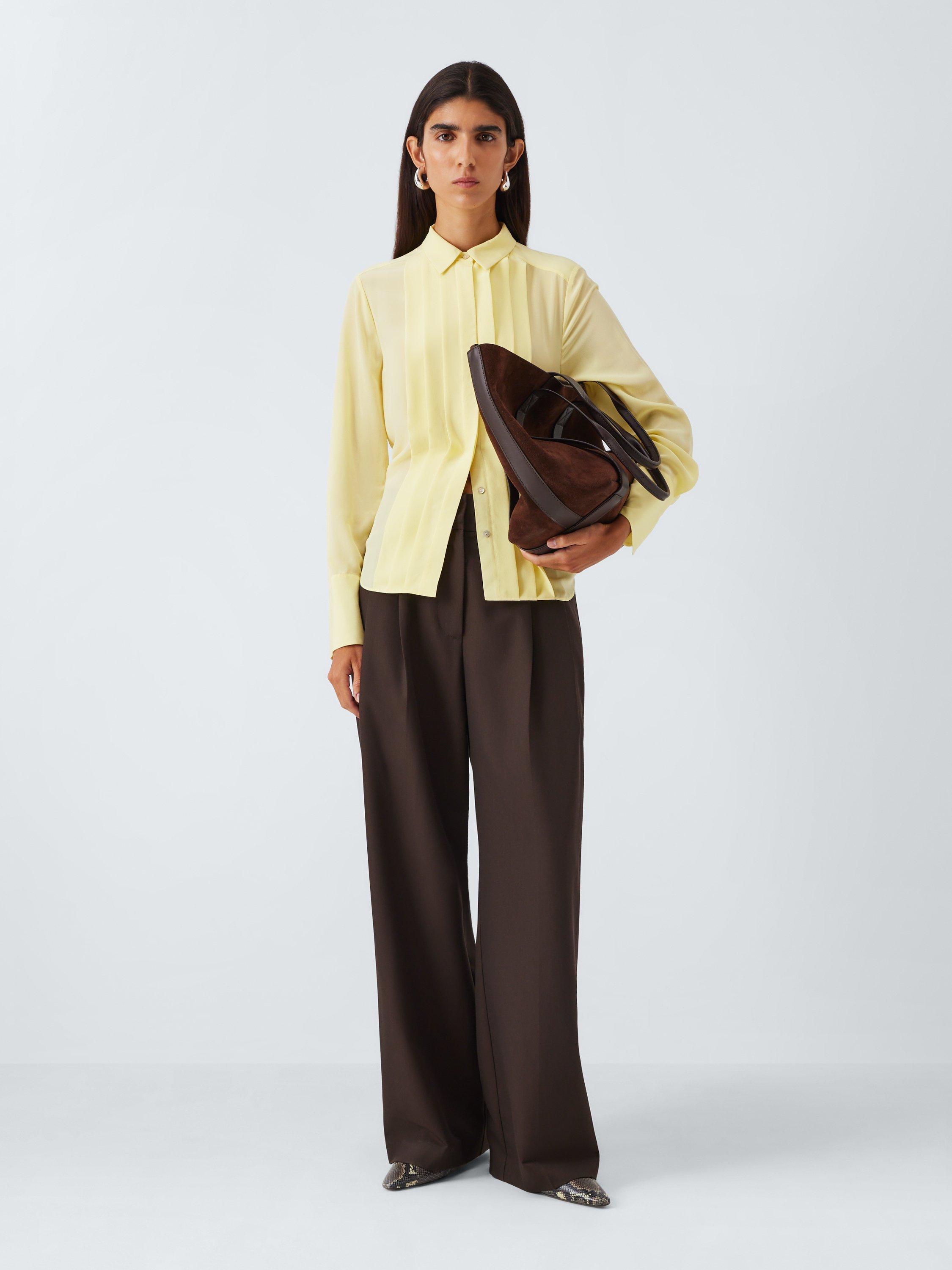 Product image 3 of 6, which shows John Lewis Pleated Silk Blouse, Light Yellow, 8