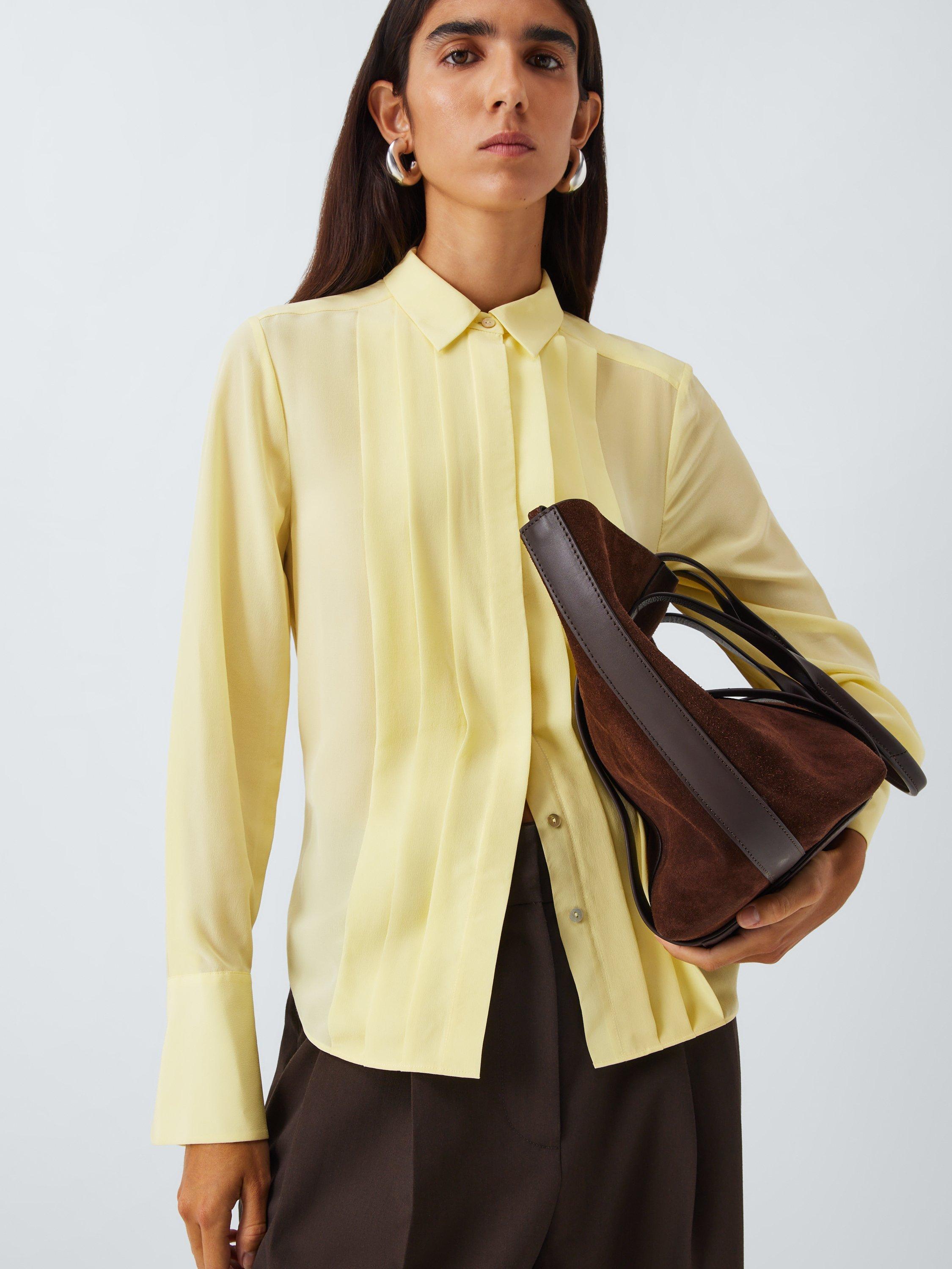Product image 5 of 6, which shows John Lewis Pleated Silk Blouse, Light Yellow, 8
