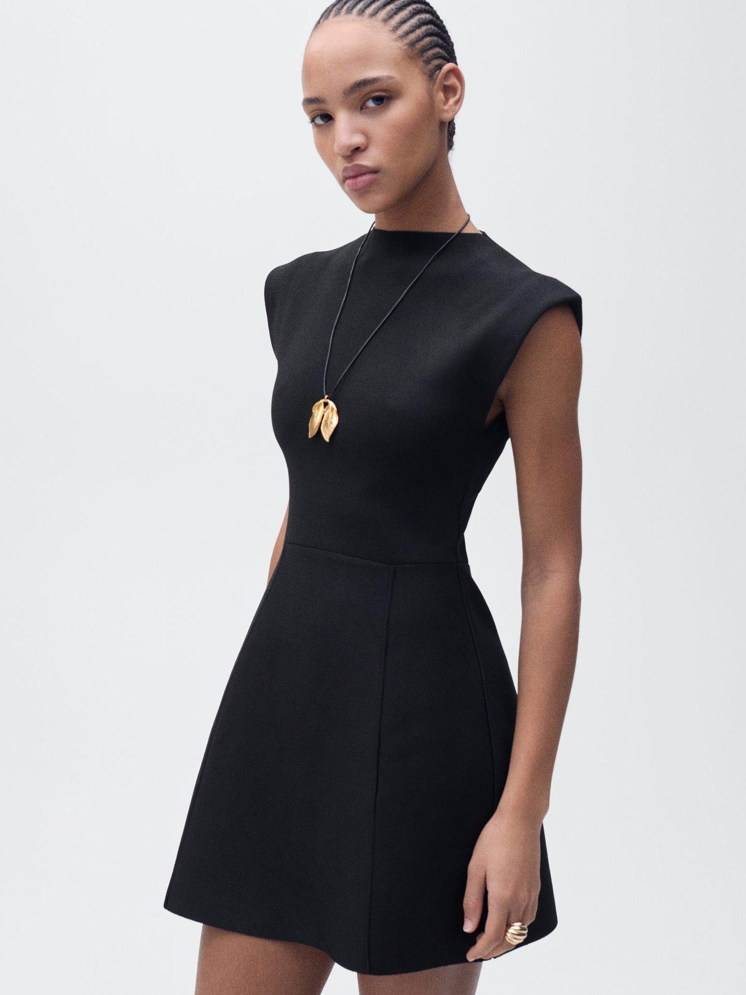 Mango Domino Knit Mini Dress, Black