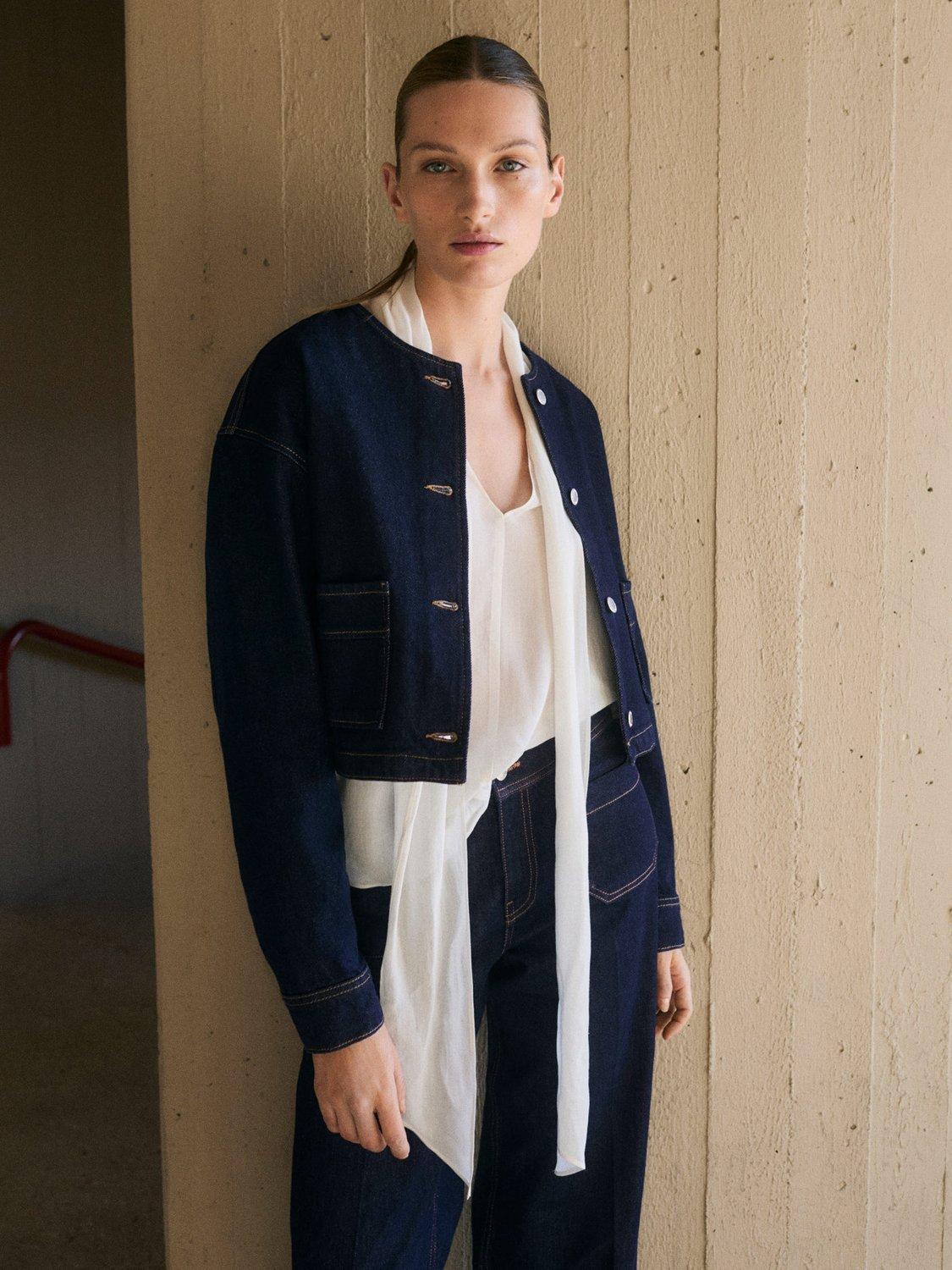 Product image 1 of 7, which shows Mango Pipa Denim Jacket, Open Blue, S