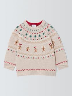 John Lewis Baby Gingerbread Fairisle Wool Blend Jumper, Natural, Natural