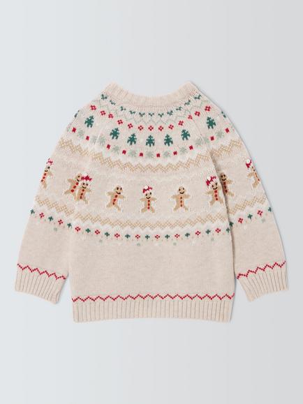 John Lewis Baby Gingerbread Fairisle Wool Blend Jumper, Natural - view 2, Natural