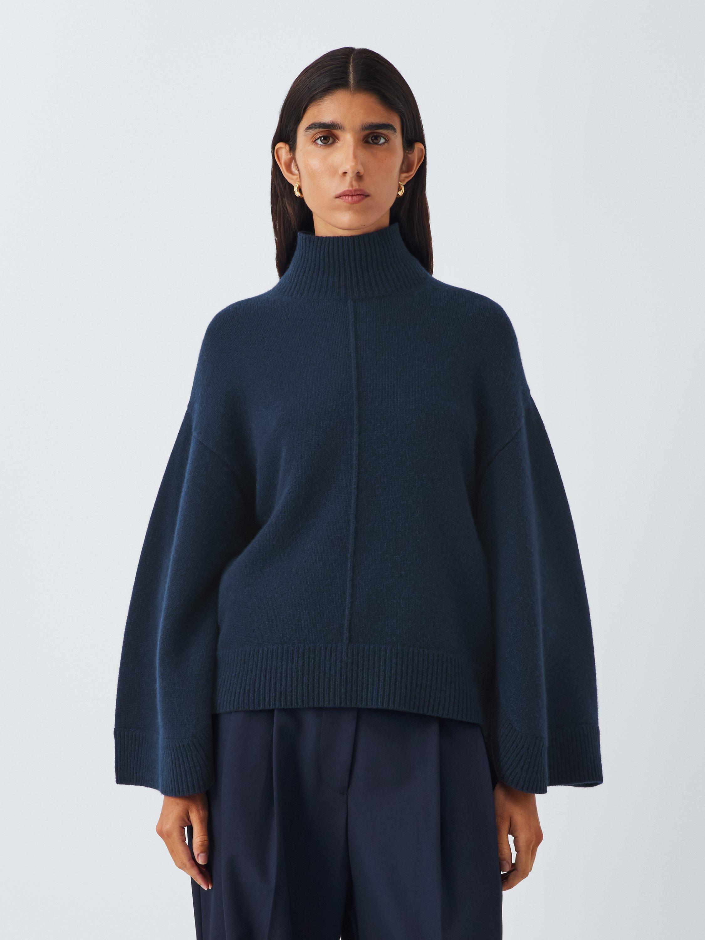 Product image 1 of 6, which shows John Lewis Cashmere Cape Jumper, Navy, XS