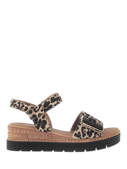 Gabor Shout Leopard Print Wedge Sandals, Brown/Black/Multi, Brown/Black/Multi