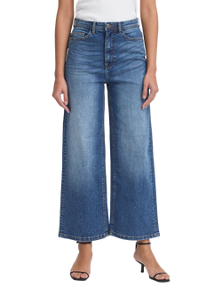 ICHI Twiggy Cropped Wide Leg Jeans, Medium Blue, Medium Blue
