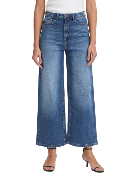 ICHI Twiggy Cropped Wide Leg Jeans, Medium Blue, Medium Blue