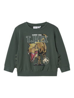 NAME IT Kids' Cotton Jurassic World T-Rex Sweatshirt, Garden Topiary, Garden Topiary