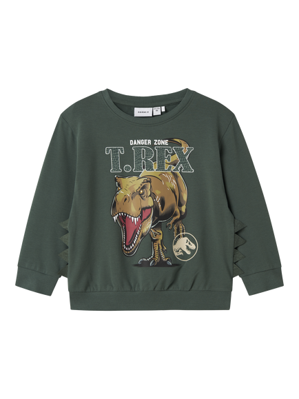 NAME IT Kids' Cotton Jurassic World T-Rex Sweatshirt, Garden Topiary, Garden Topiary