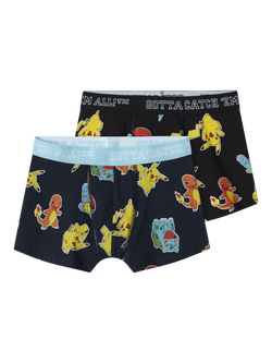NAME IT Kids' Cotton Pokémon Boxer Shorts, Pack of 2, Black, Black