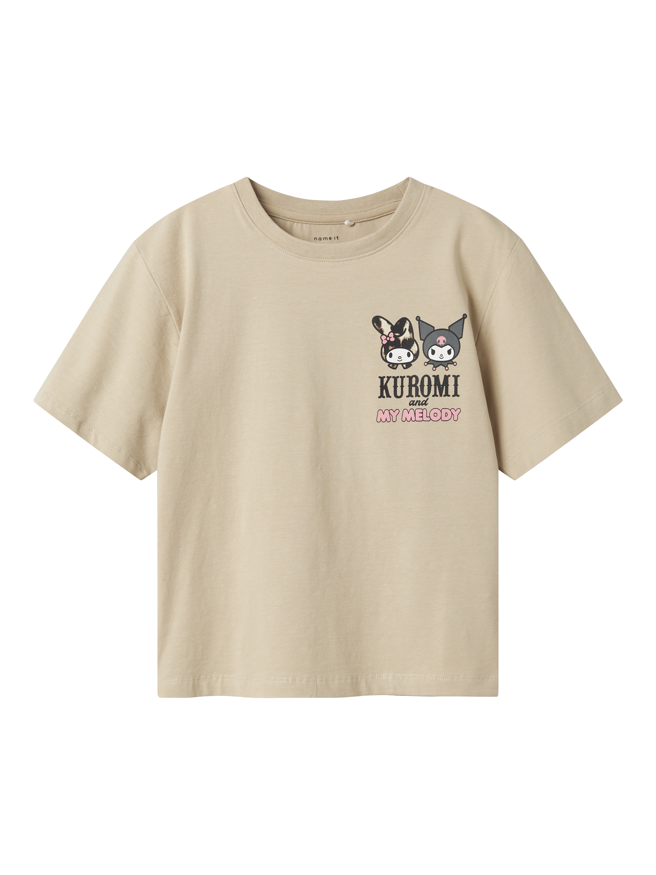 Product image 1 of 3, which shows NAME IT Kids' Cotton Short Sleeved Hello Kitty Kuromi T-Shirt, Peyote, 6 years