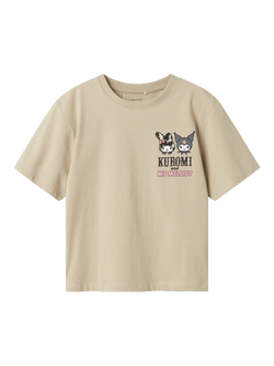 NAME IT Kids' Cotton Short Sleeved Hello Kitty Kuromi T-Shirt, Peyote, Peyote