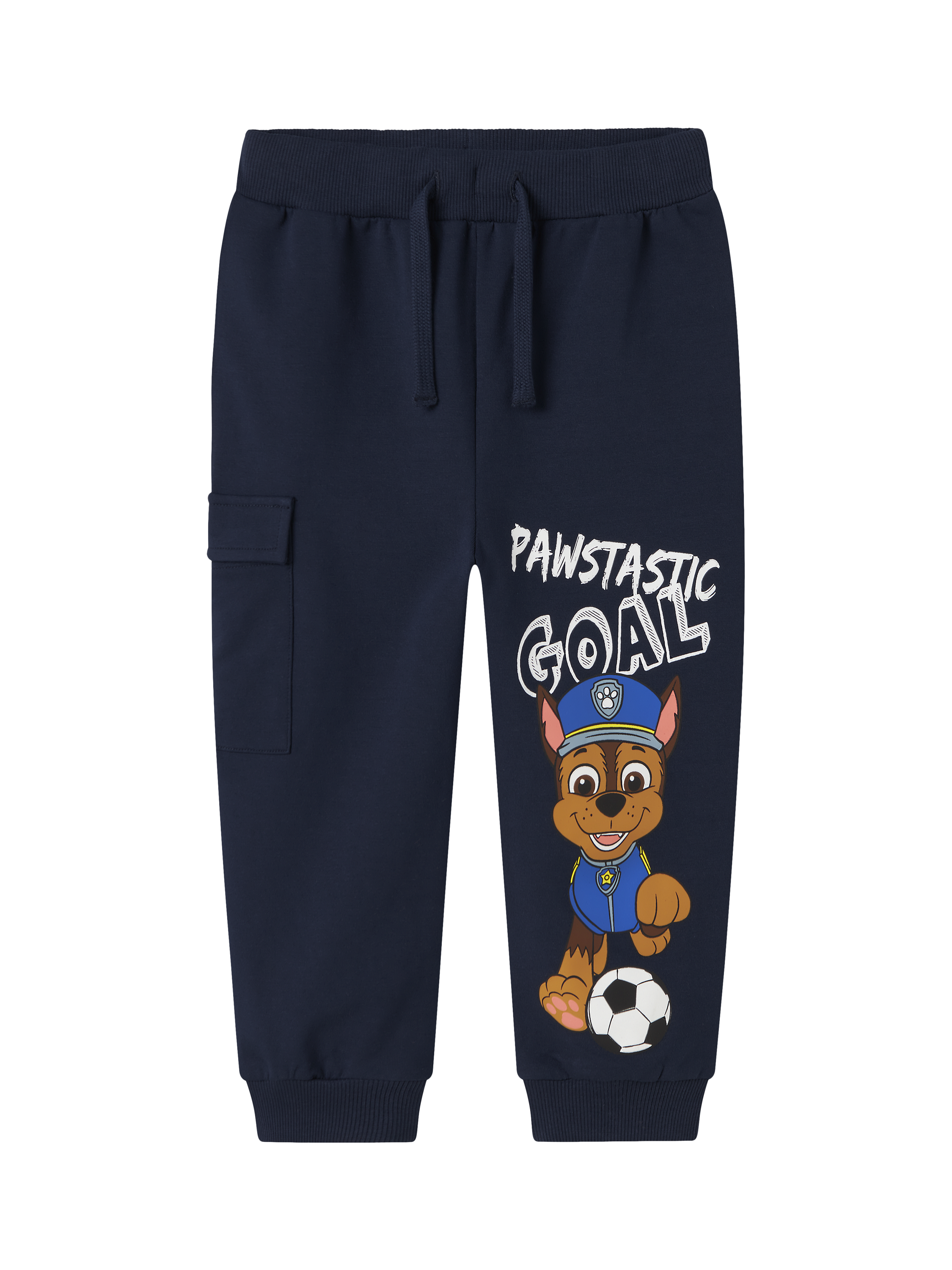 Product image 1 of 3, which shows NAME IT Kids' Cotton Paw Patrol Drawstring Jogging Bottoms, Navy Blazer, 18-24 months