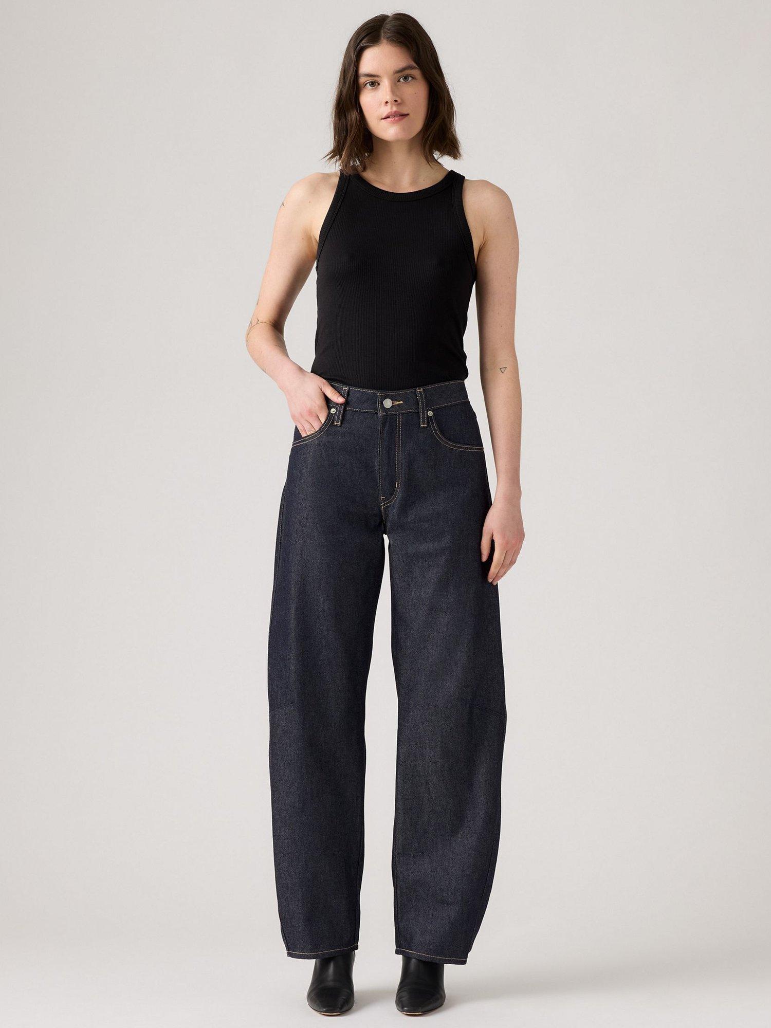 Product image 1 of 4, which shows Levi's Baggy Cotton Denim Barrel Dad Jeans, Soft Rigid, W24/L30