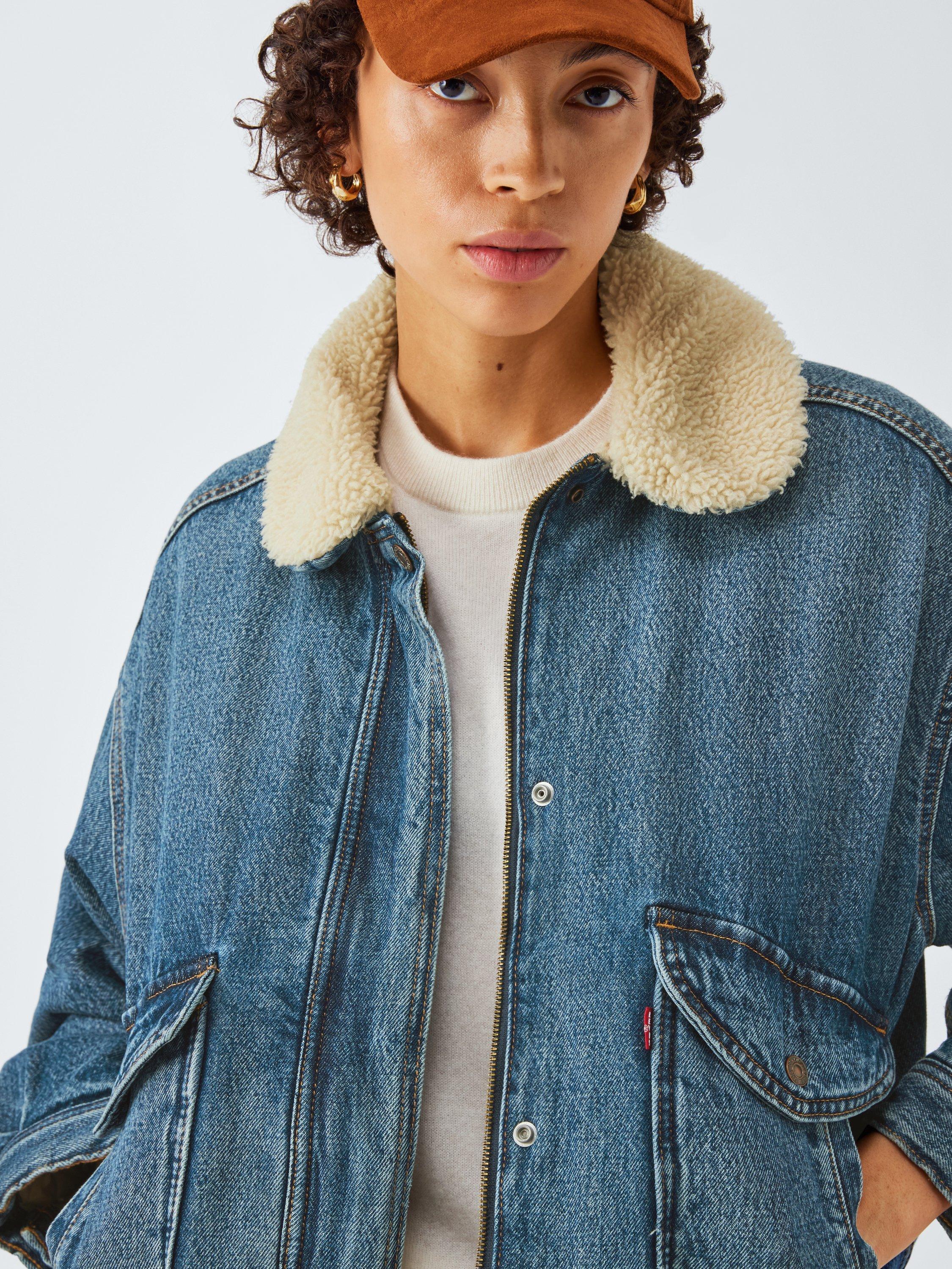 Product image 6 of 6, which shows Levi's Sherpa Denim Bomber Jacket, Turning Heads, M