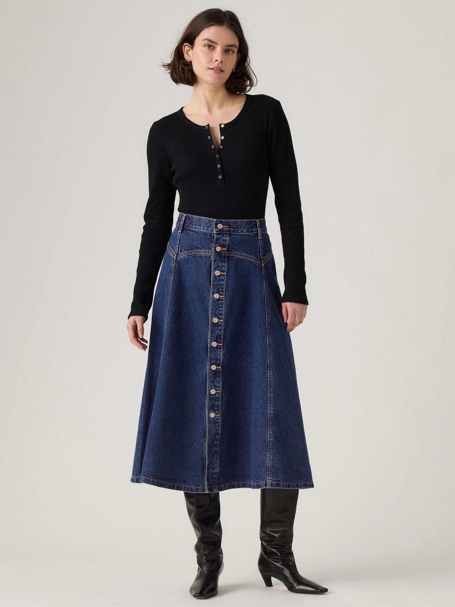 Product image 1 of 3, which shows Levi's Yoked High Rise Cotton Western Midi Skirt, Slightly Circular, 24