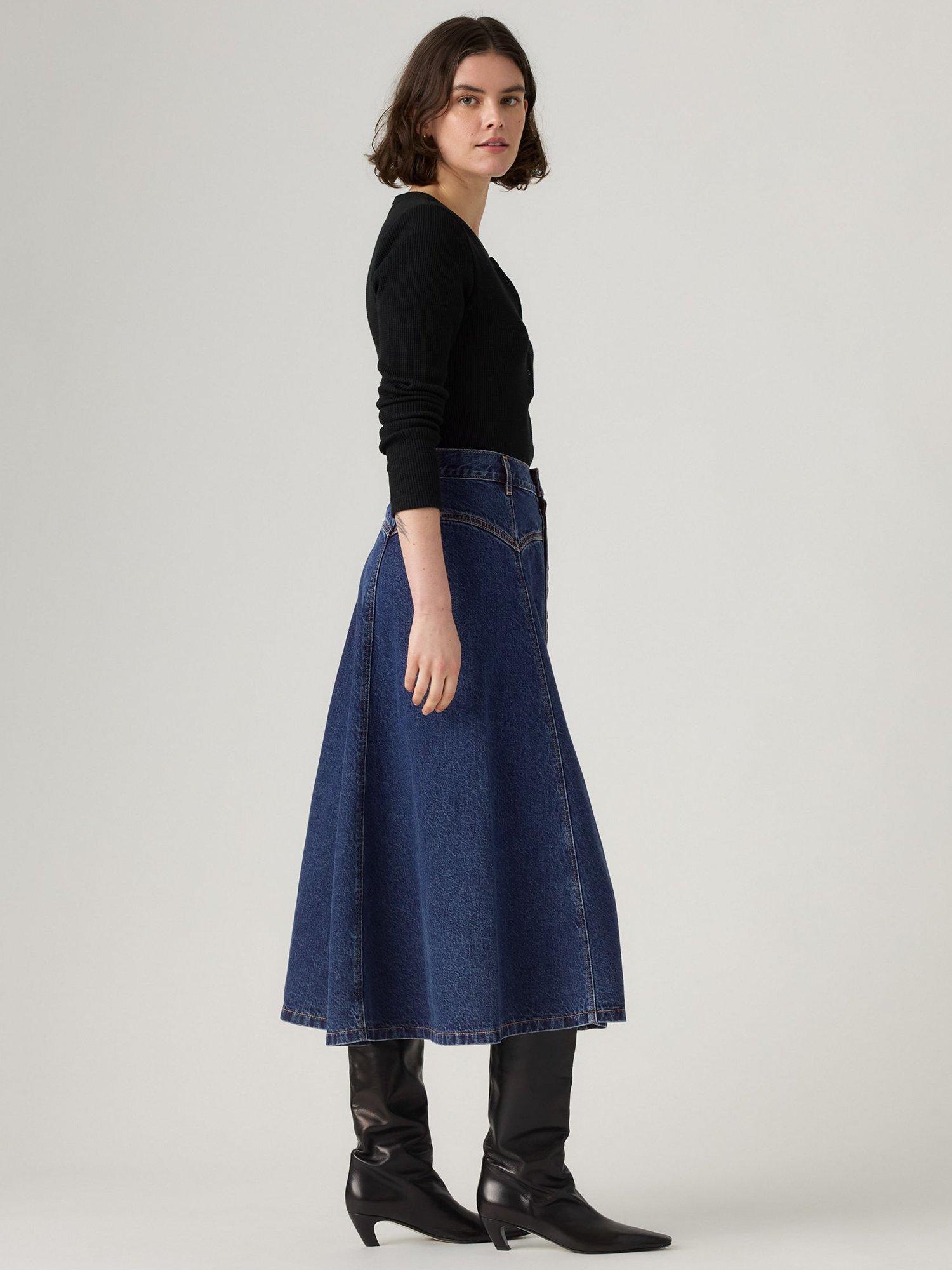 Product image 2 of 3, which shows Levi's Yoked High Rise Cotton Western Midi Skirt, Slightly Circular, 24