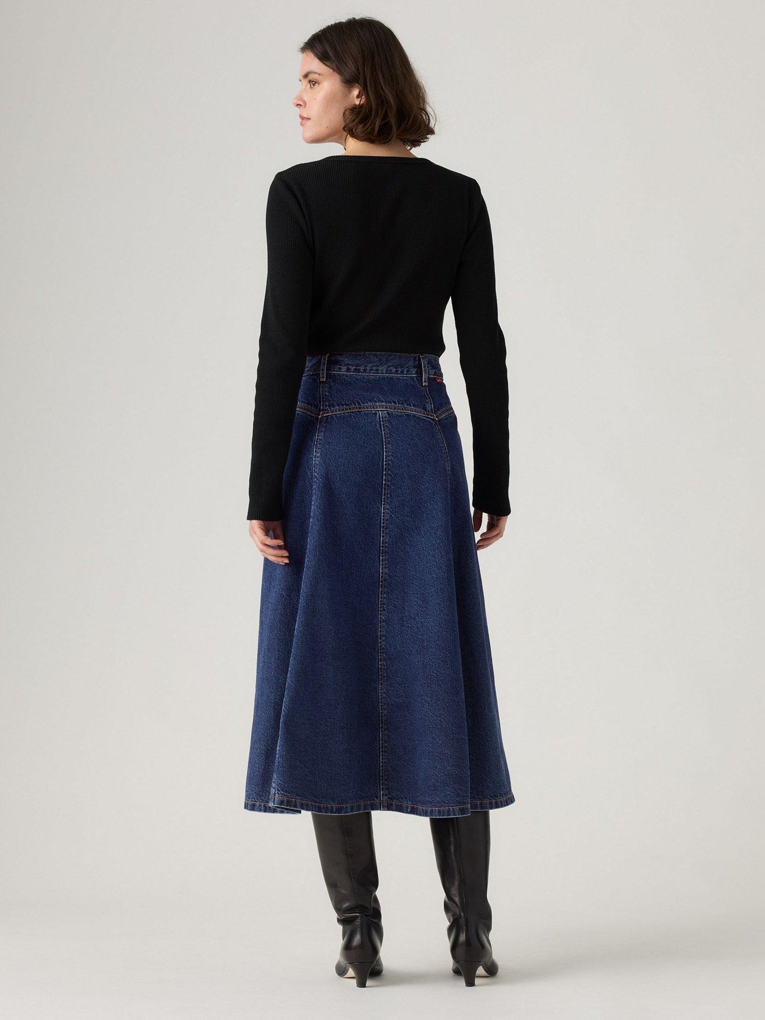 Product image 3 of 3, which shows Levi's Yoked High Rise Cotton Western Midi Skirt, Slightly Circular, 24