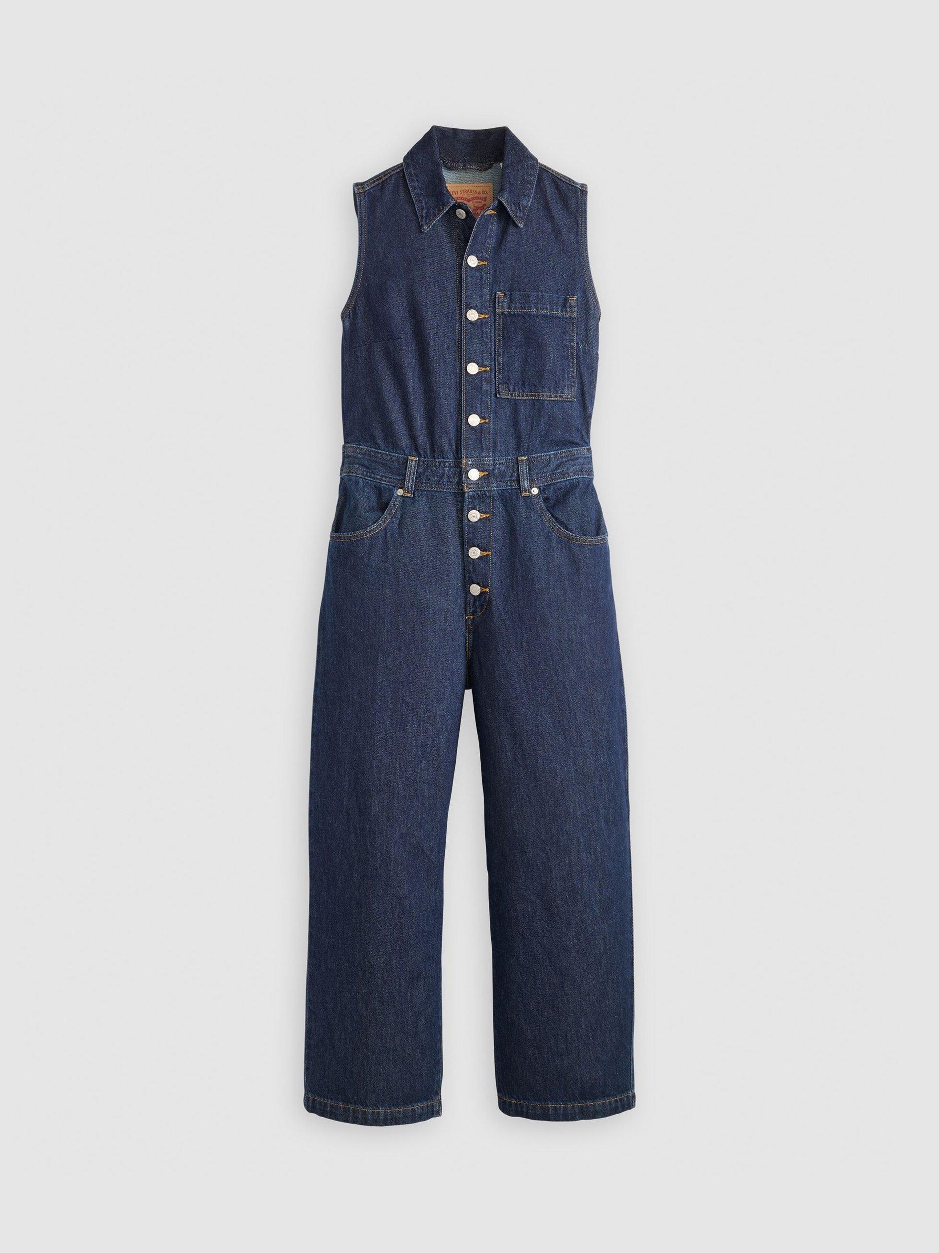 Product image 4 of 4, which shows Levi's Sleeveless Cropped Cotton Denim Jumpsuit, Reign Of The Rinse, XS