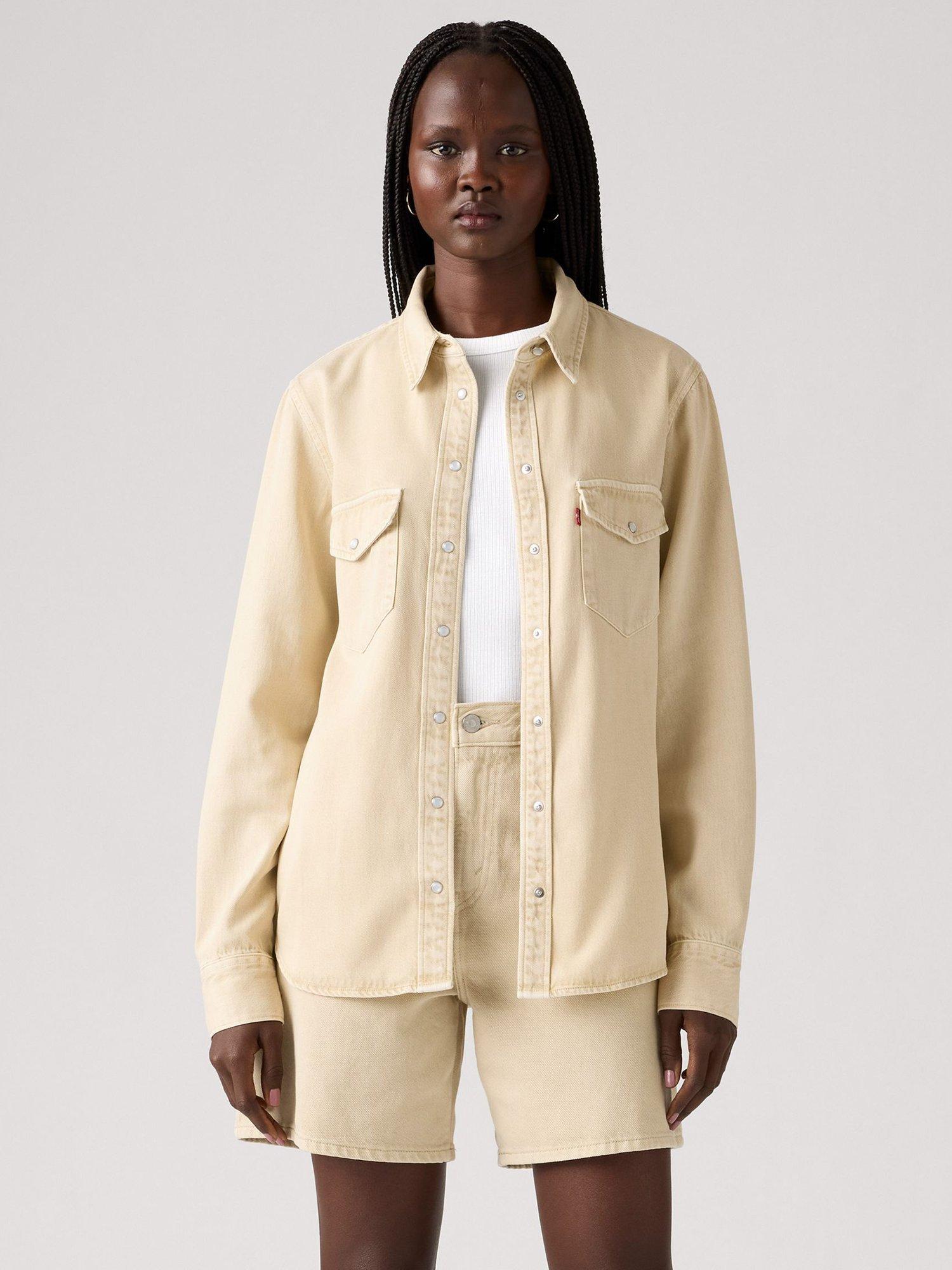 Product image 1 of 3, which shows Levi's Iconic Western Cotton Blend Shirt, Natural, XS