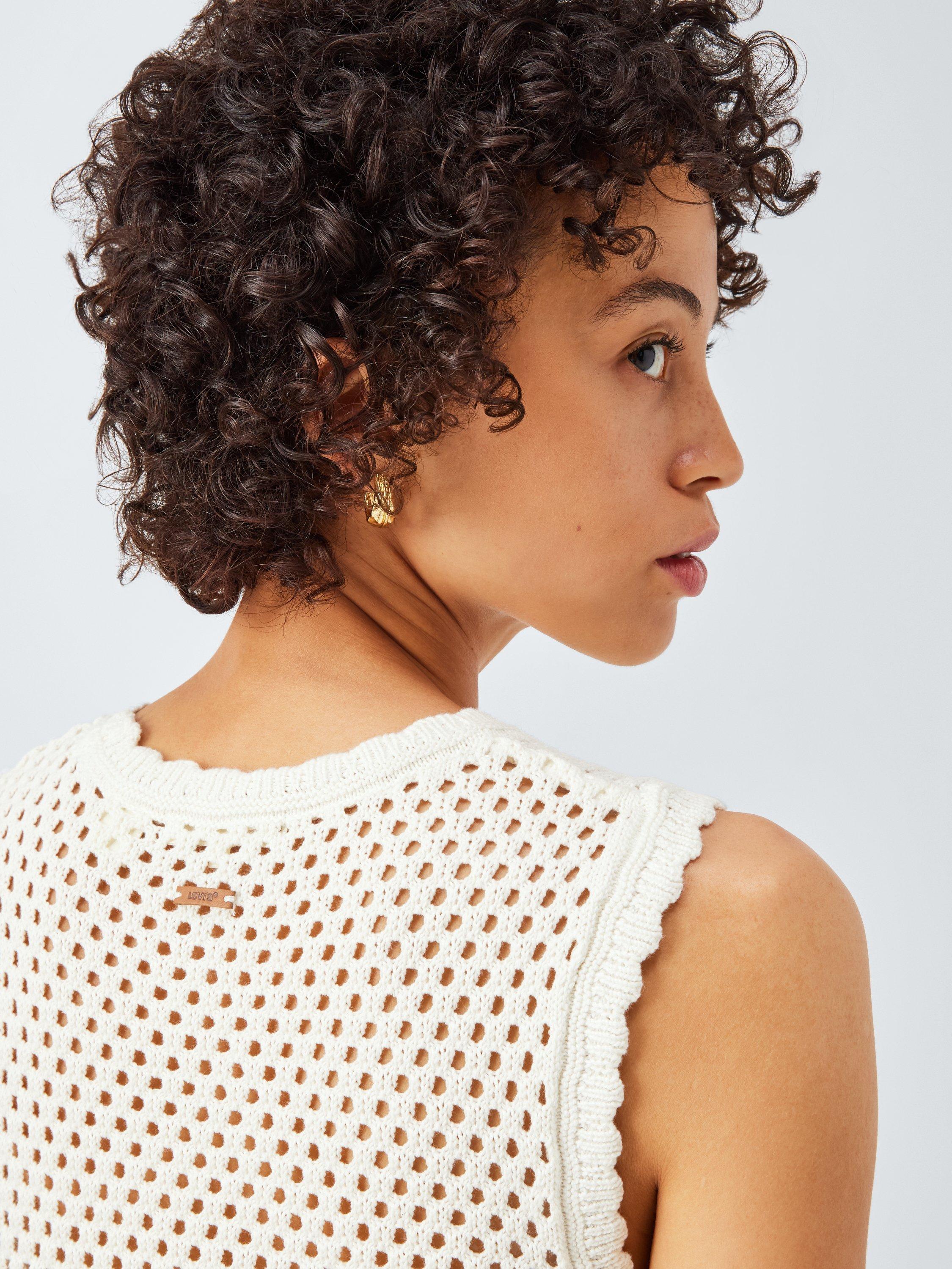 Product image 5 of 6, which shows Levi's Adrienne Crochet Knit Top, White, XS