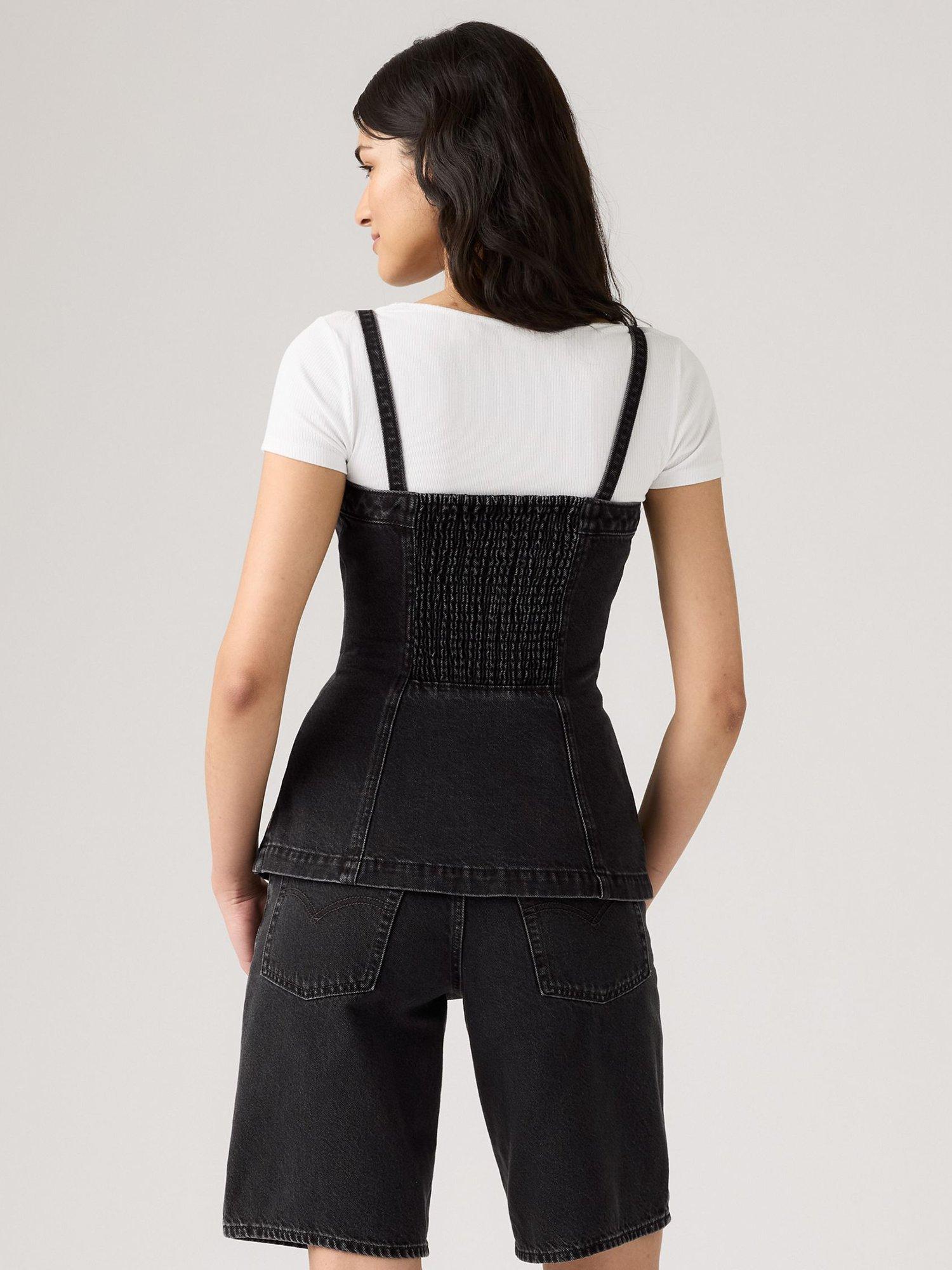 Product image 2 of 3, which shows Levi's Tailored Cotton Denim Bustier Vest Top, Black, XS