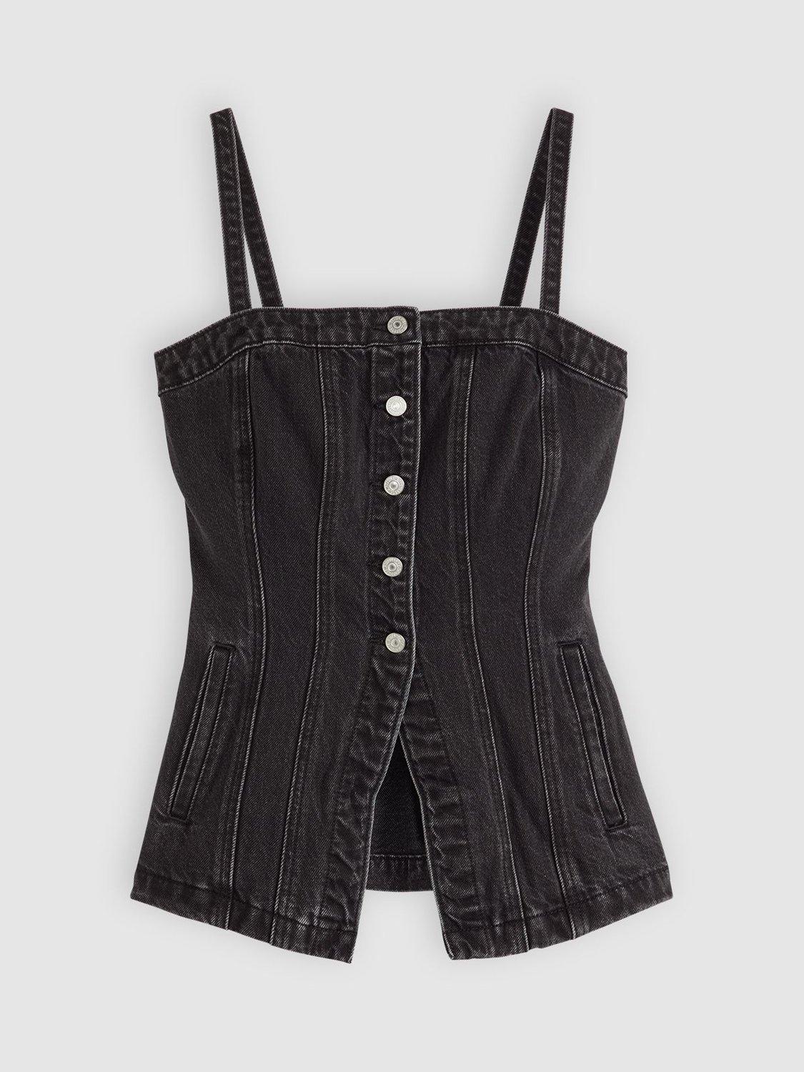 Product image 3 of 3, which shows Levi's Tailored Cotton Denim Bustier Vest Top, Black, XS