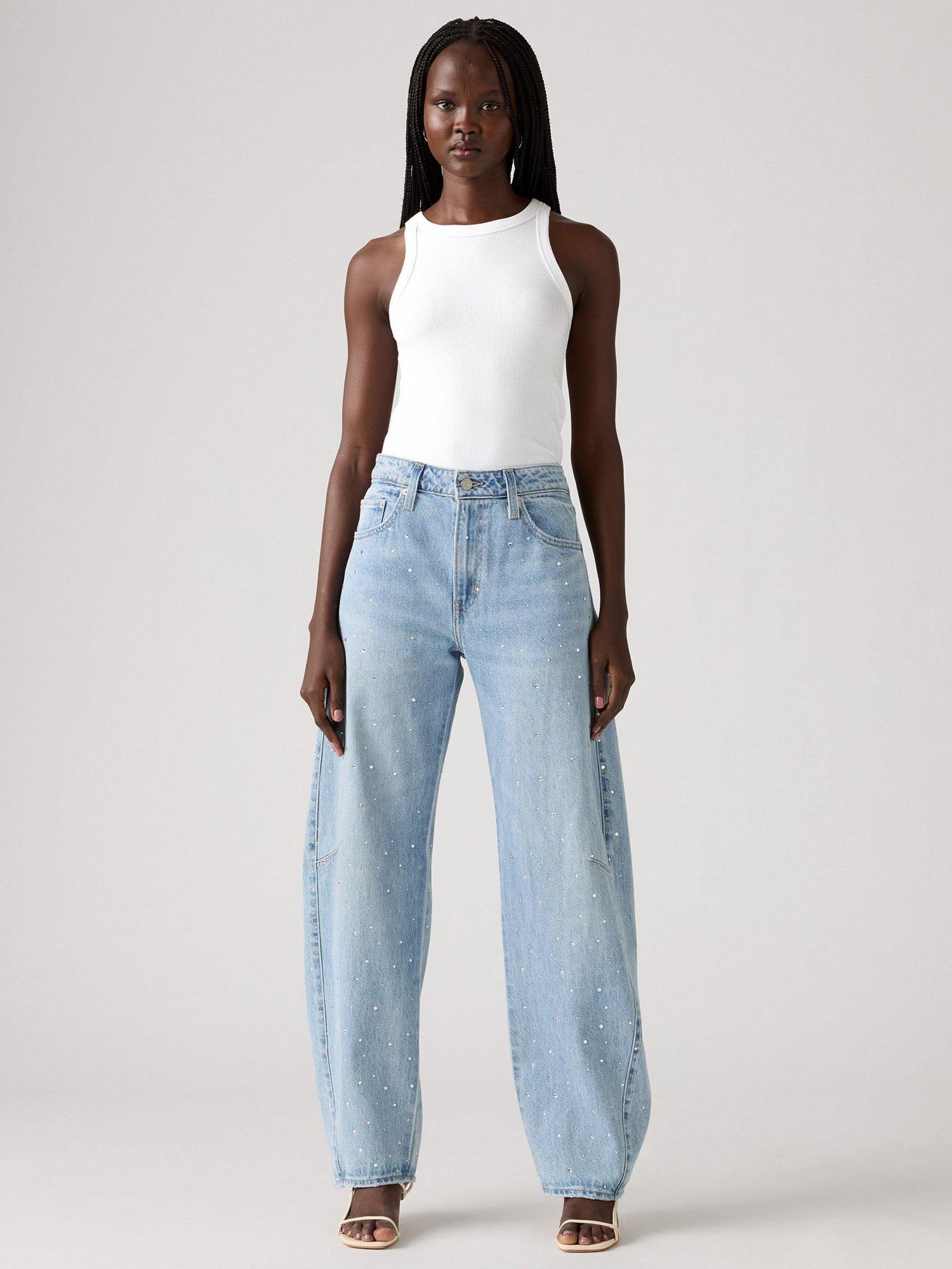 Product image 1 of 4, which shows Levi's Baggy Cotton Denim Barrel Dad Jeans, Dazzle Me, W24/L30