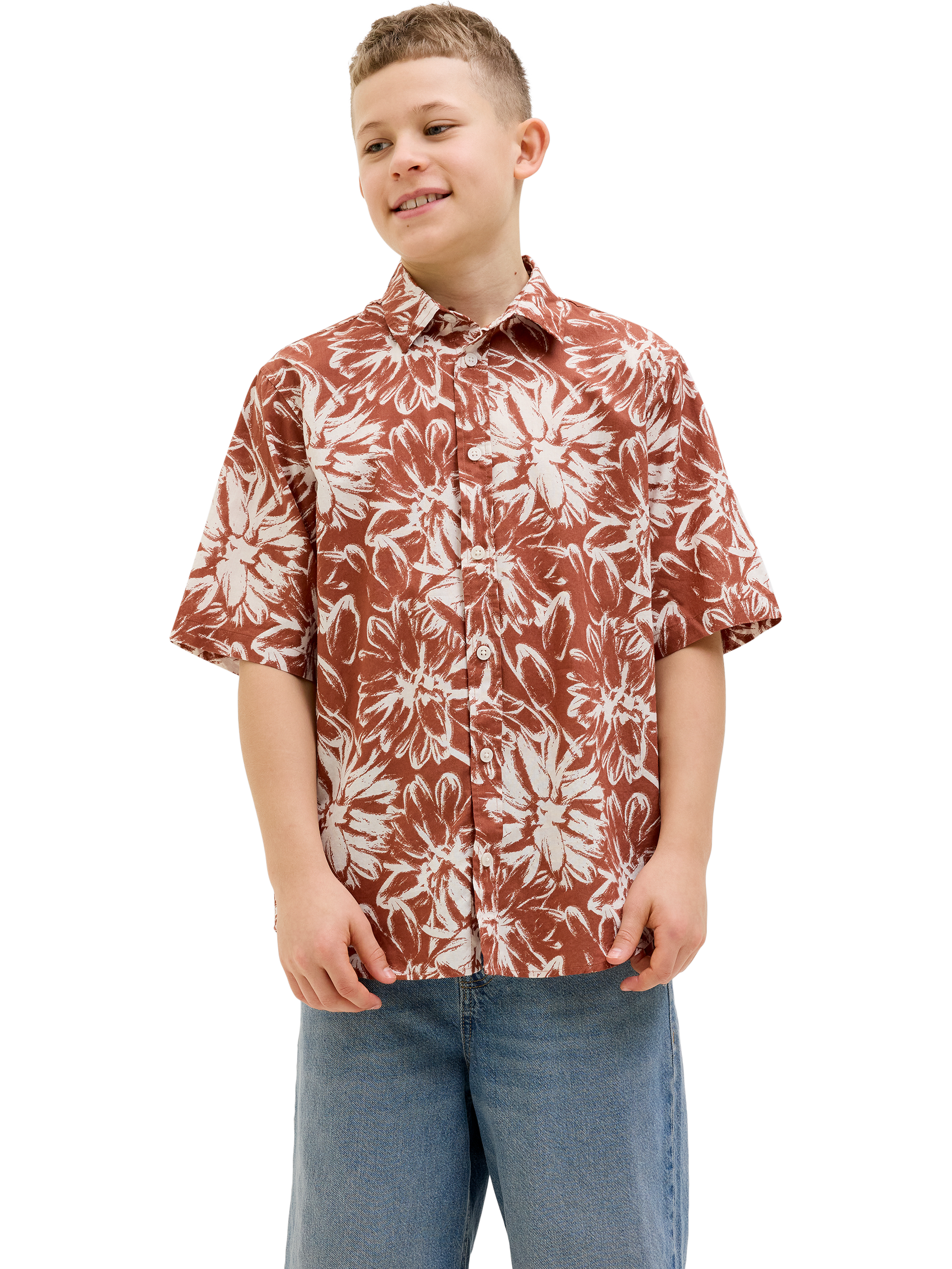 Product image 1 of 6, which shows Jack & Jones Joshua Cotton Short Sleeved Shirt, Arabian Spice, 10 years