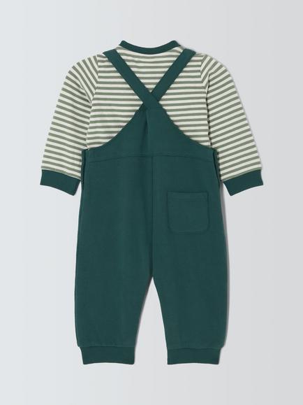 John Lewis Baby Embroidered Christmas Dungarees & Sweater Set, Green - view 2, Green