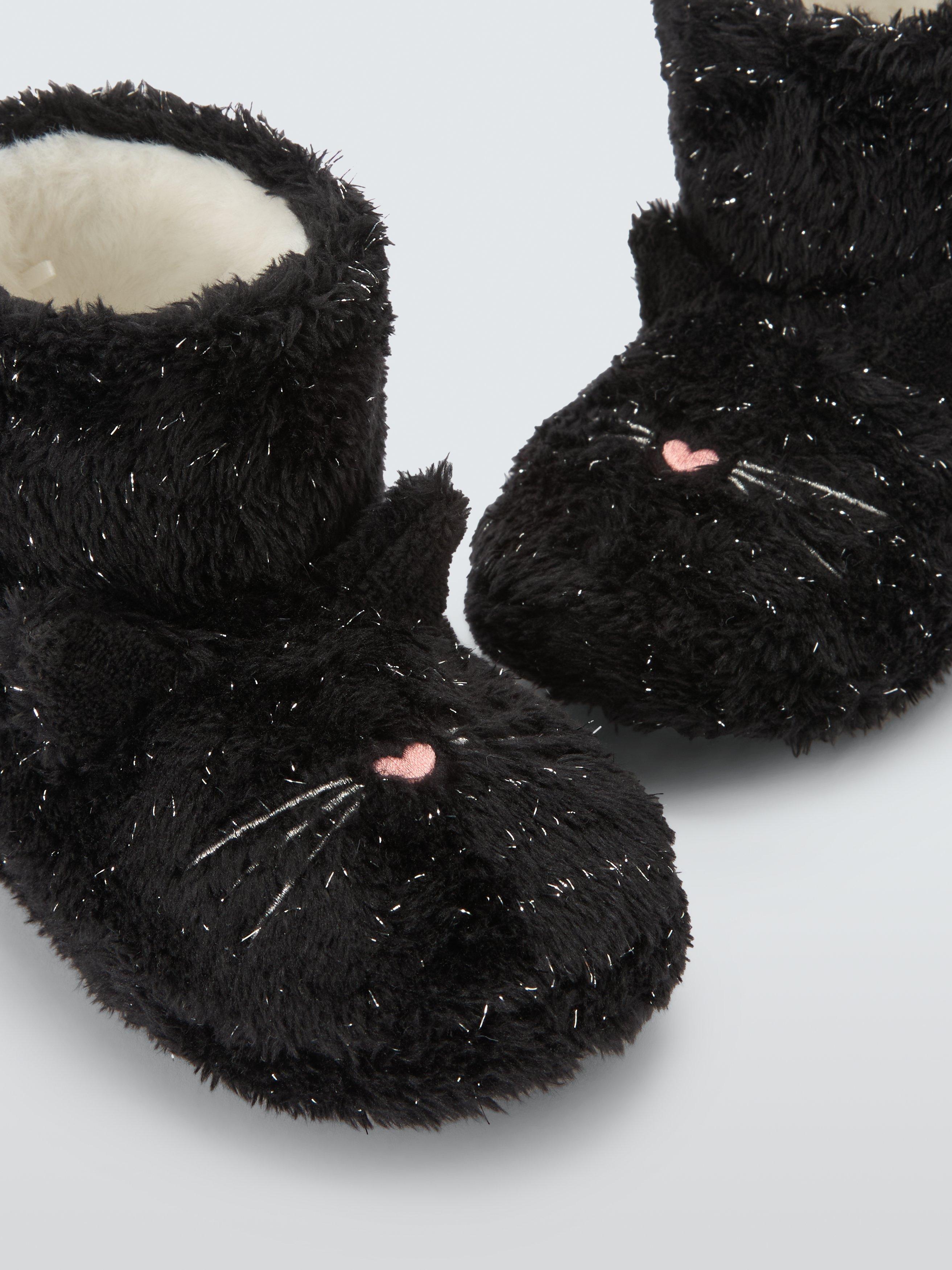 Product image 1 of 5, which shows John Lewis Kids' Cat Boot Slippers, Black, 6 Jnr