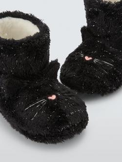 John Lewis Kids' Cat Boot Slippers, Black, Black